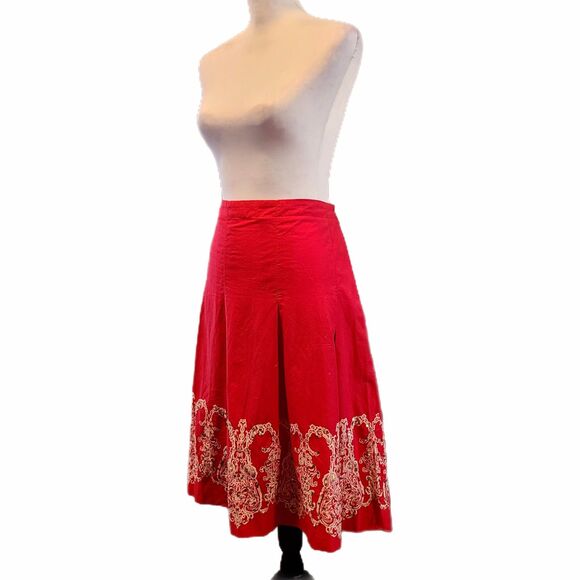 Tommy Hilfiger Spice Pink & Gold Sequin A-line Pleated Cotton Skirt Size 12, EUC - Picture 2 of 8